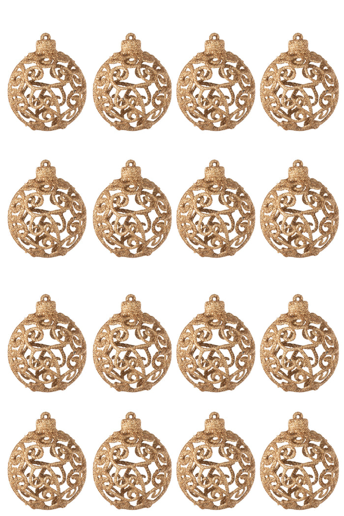 J-Line kerstbal Barok - kunststof - perzik - doos van 16