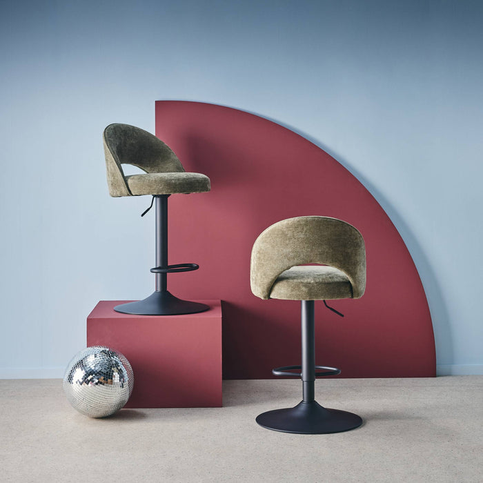 sweeek - Verstelbare stoffen barstoel met zwarte metalen basis (set