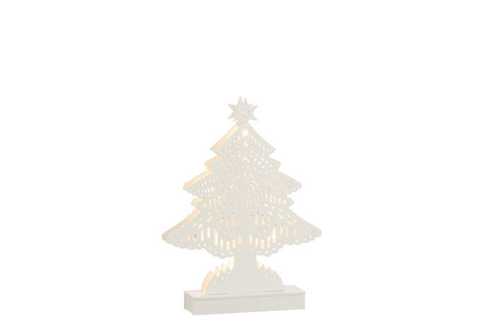 J-Line decoratie Kerstboom - hout - wit - large - LED lichtjes