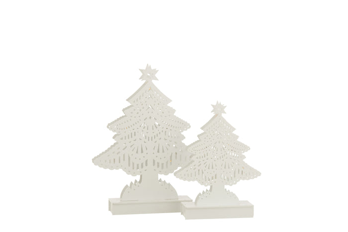 J-Line decoratie Kerstboom - hout - wit - large - LED lichtjes