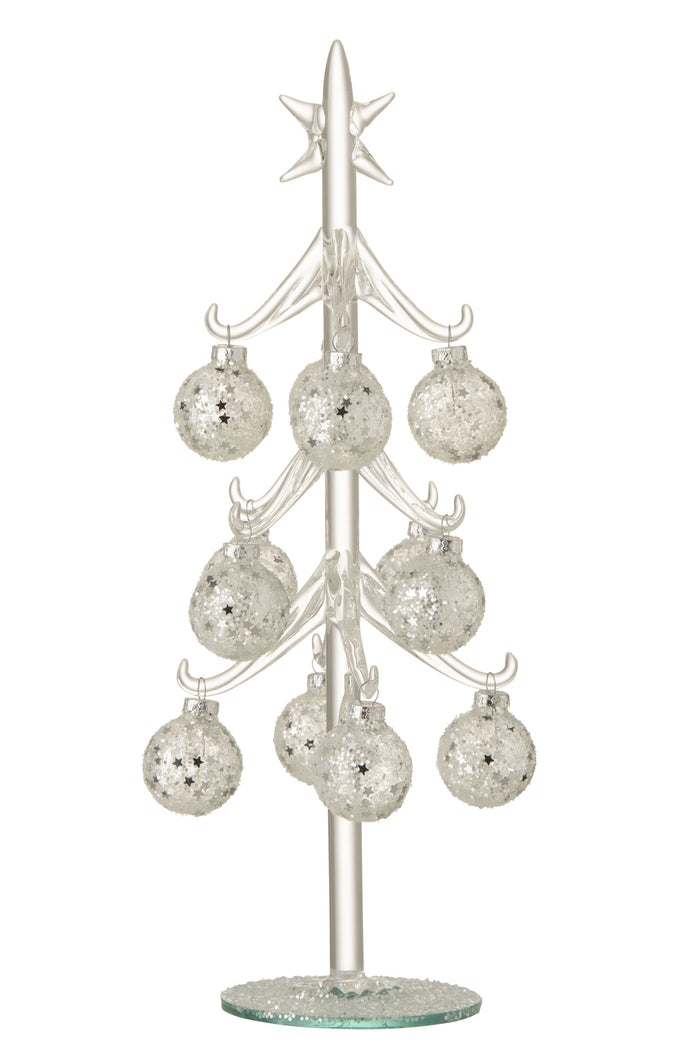 J-Line Kerstboom met ballen Sterretjes - glas - zilver - medium