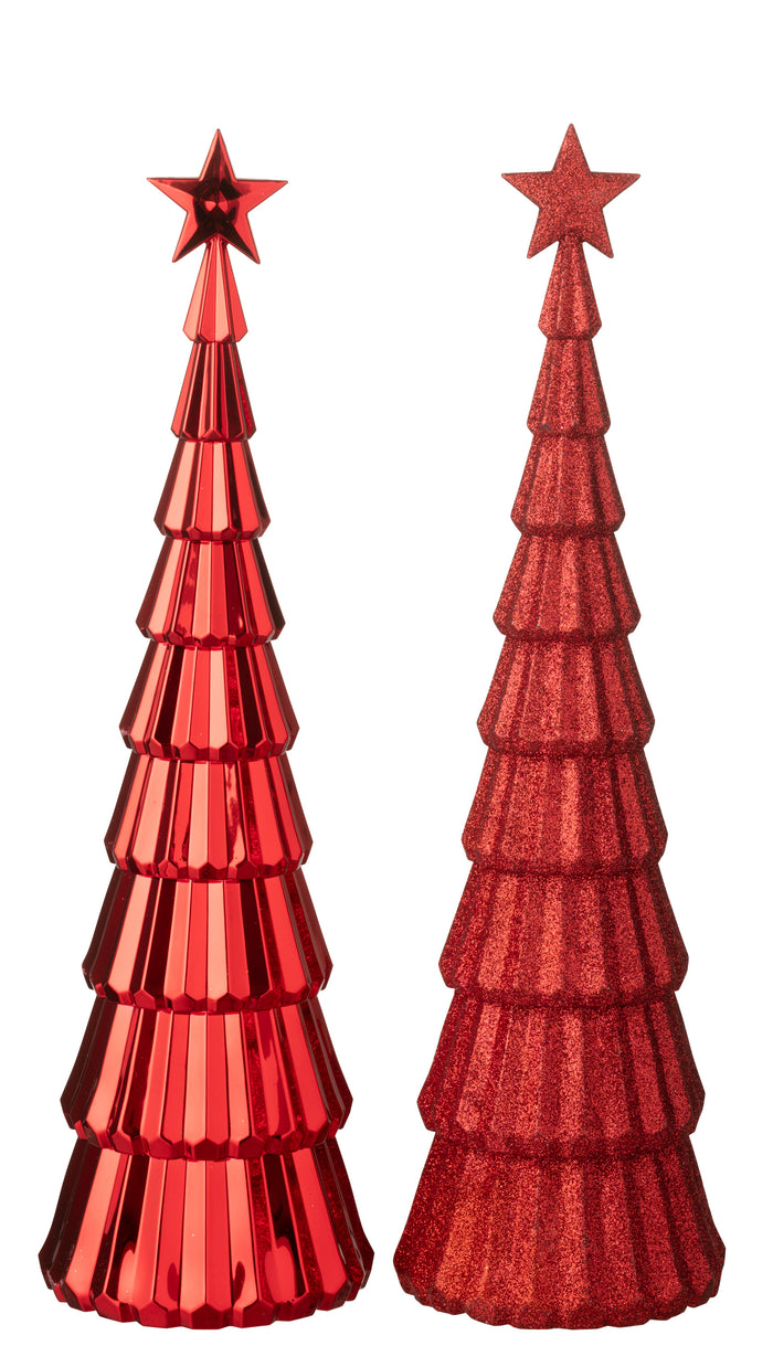 J-Line decoratie Kerstboom + Ster - kunststof - beige - 2 st