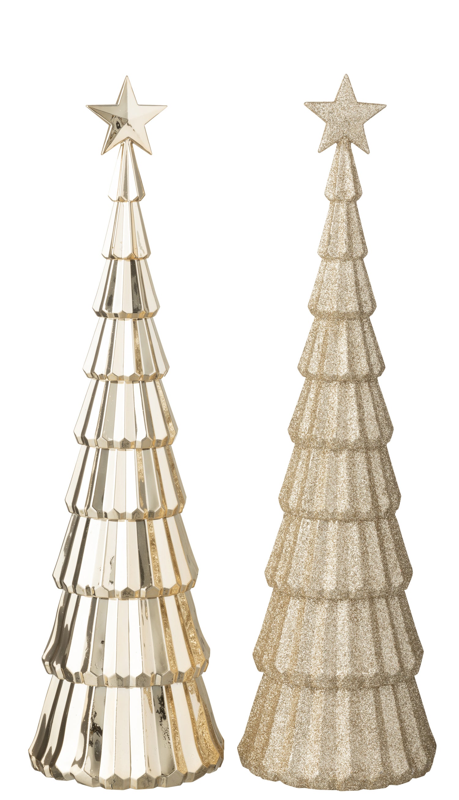 J-Line decoratie Kerstboom + Ster - kunststof - beige - 2 st