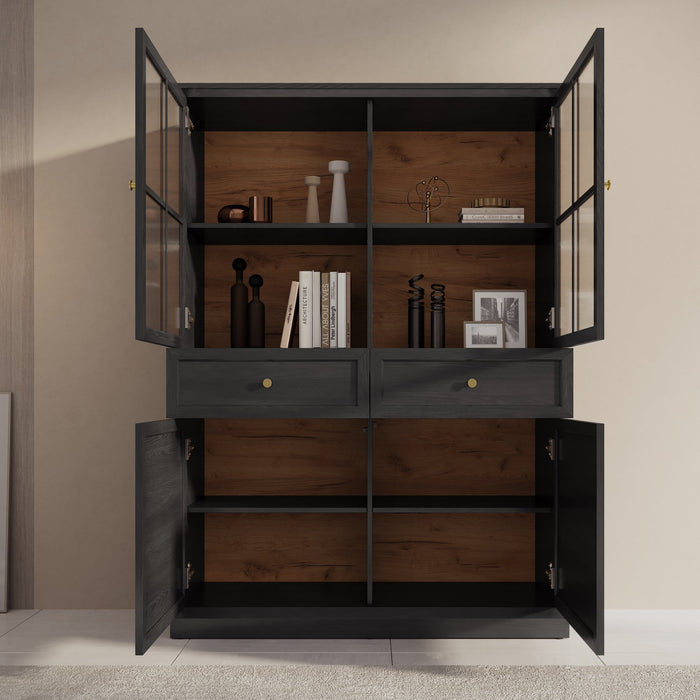 Meubella - Vitrinekast Leroy - Zwart eiken - 114 cm