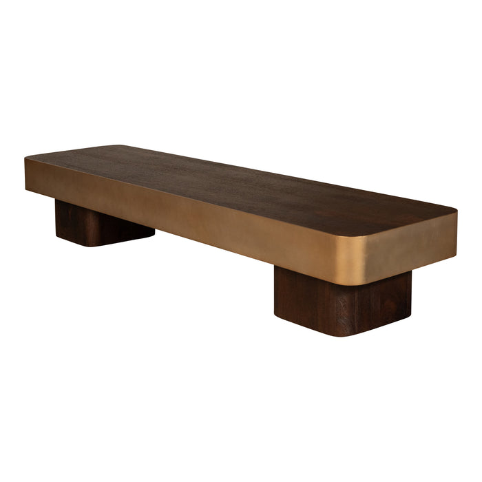 PTMD Warren Coffee Table 180x45x31 Brown Wood Gold Mtl