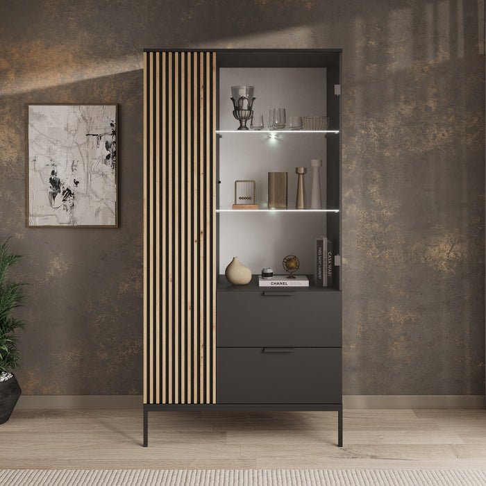 Meubella - Vitrinekast Marbella - Zwart - 100 cm