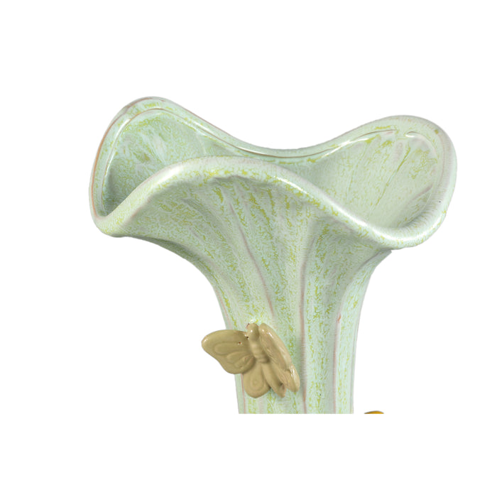PTMD Tamarae Green Ceramic Flowy Vase W Butterfly L