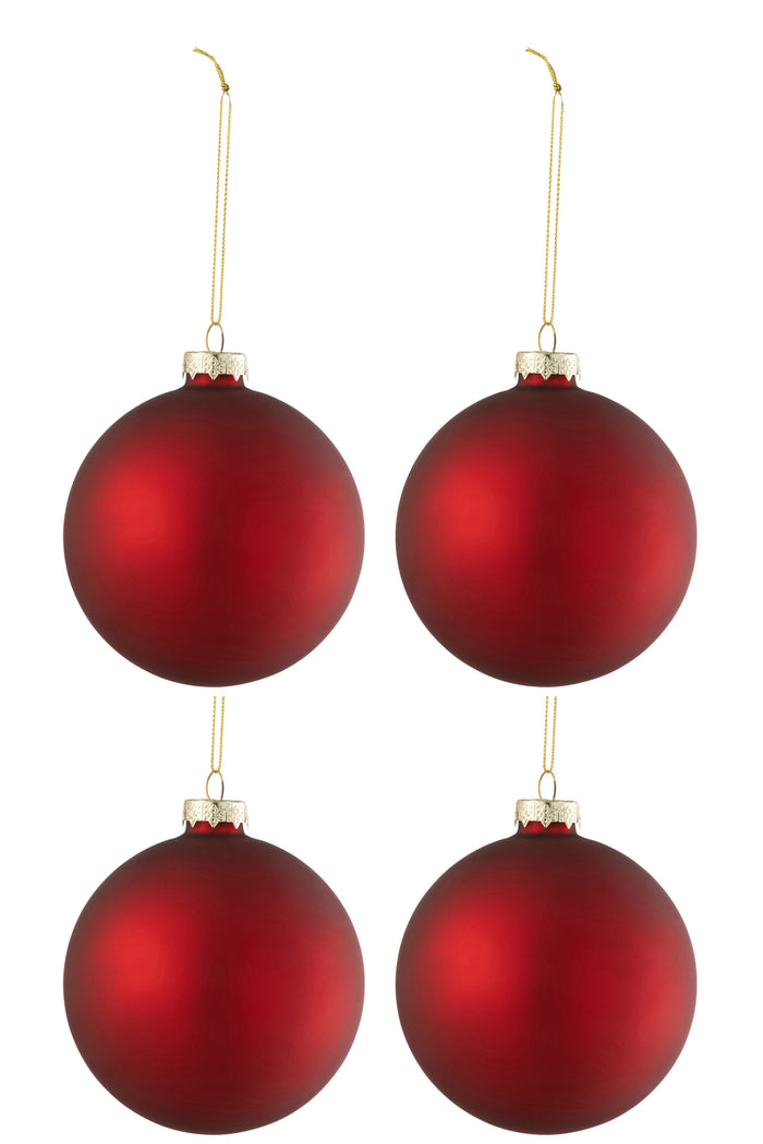 J-Line kerstbal Effen - glas - mat rood - medium - doos van 4