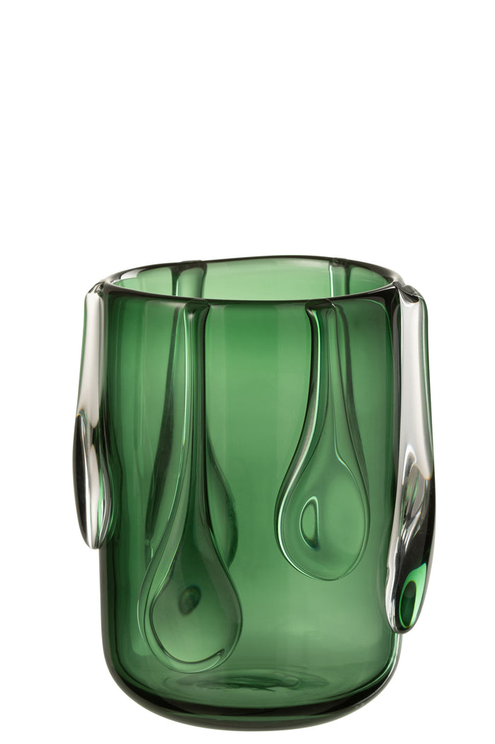 J-Line vaas Drippy - glas - groen - small - Ø 18.5 cm