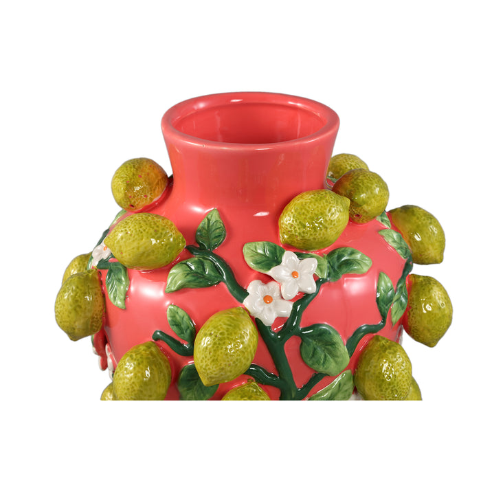PTMD Stacy Pink Ceramic Jar Vase With Lemons On Twig