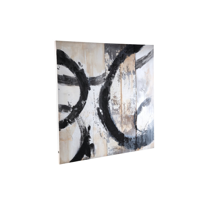 PTMD Jor Black Canvas Circle Painted Wall Panel Square