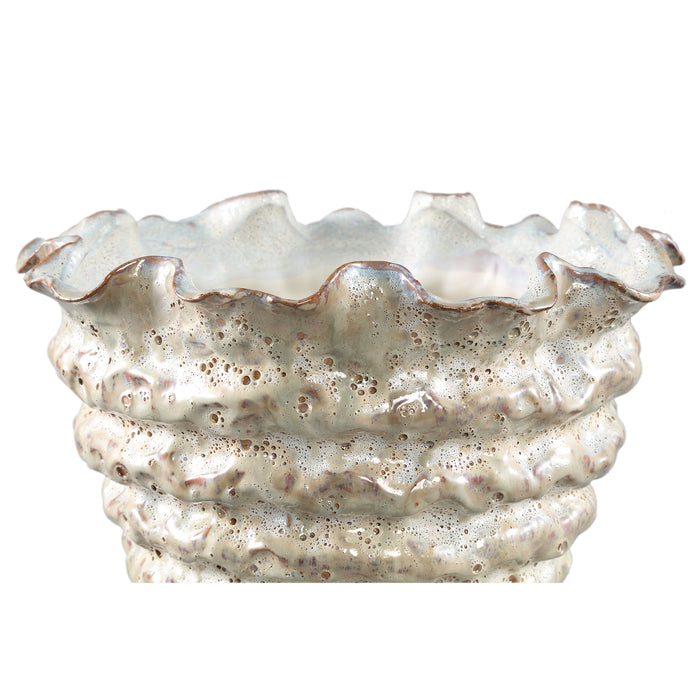 PTMD Nianh Cream Ceramic Pot Irregular Ribbed Round XL