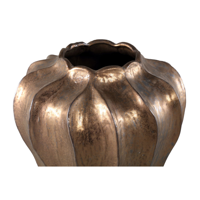 PTMD Hamish Bronze Ceramic Round Wavy Shaped Vase L