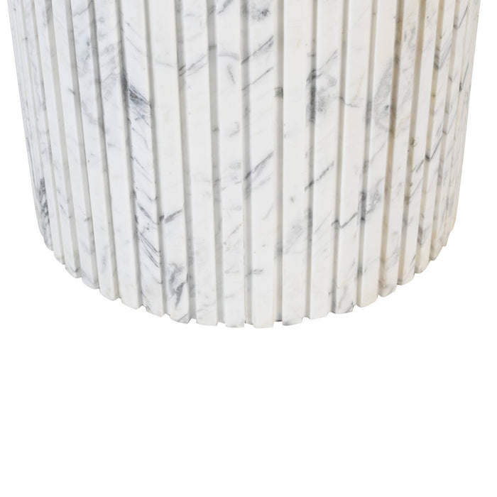 PTMD Neelim White Marble Dining Table Ribbed Base Round