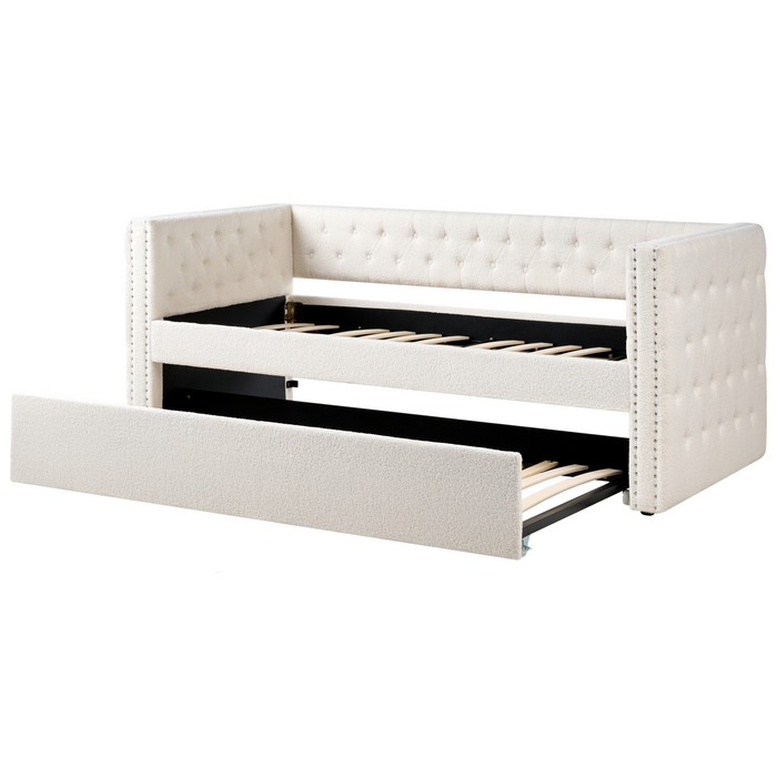 Beliani - GASSIN - Onderschuifbed - Off-white - 90 x 200 cm - Bouclé