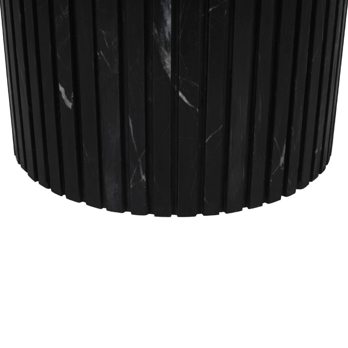 PTMD Neelim Black Marble Coffee Table Ribbed Base Round