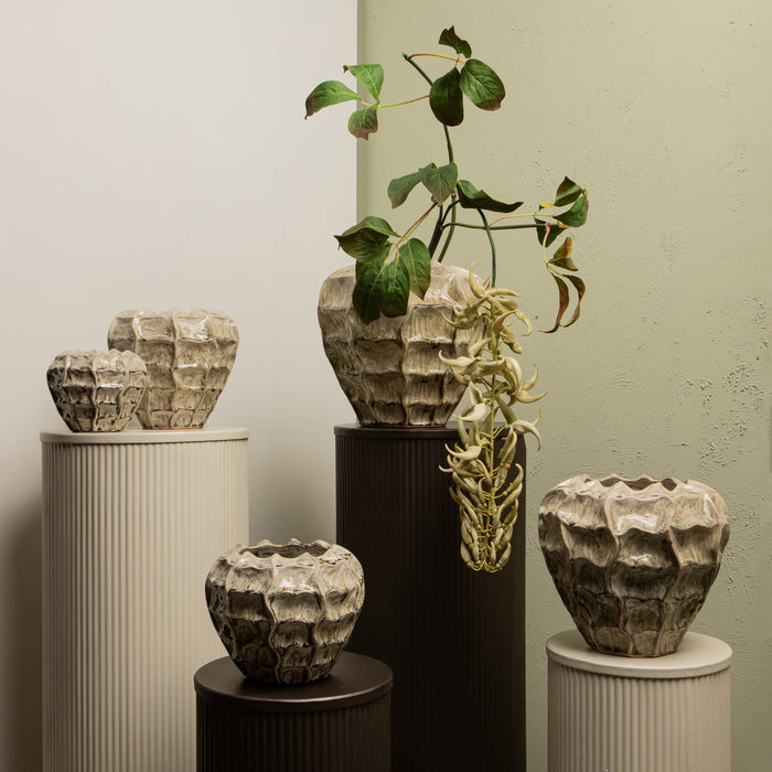 PTMD Cedric Cream Ceramic Round Wavy Pot Mixed Colors L