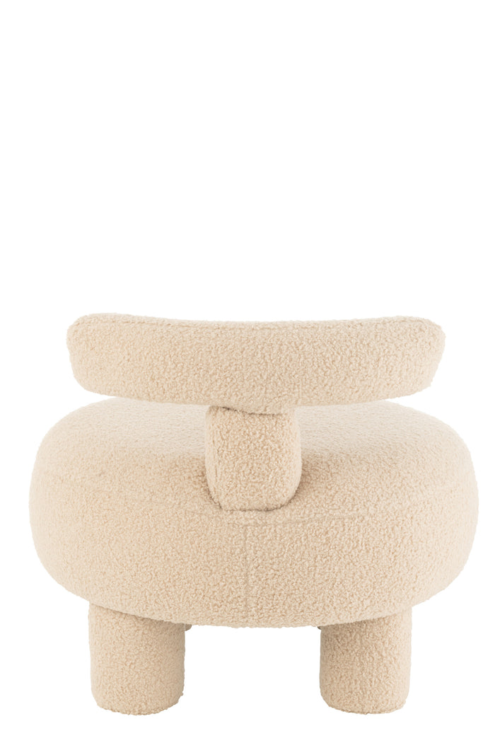 J-Line kruk Rond met Rugleuning Bouclé - textiel - beige