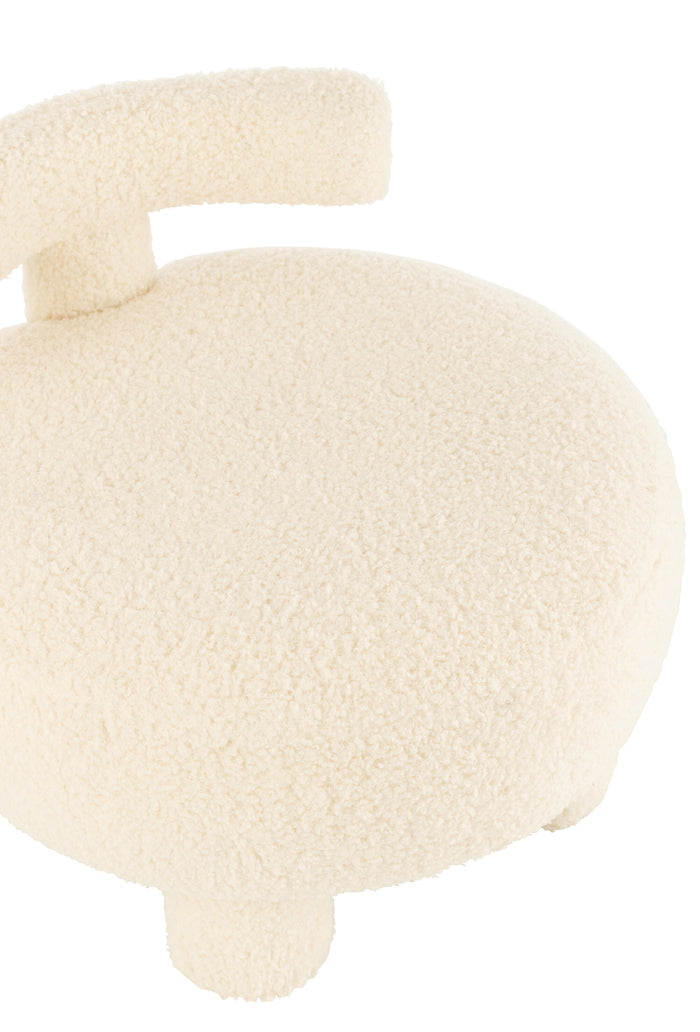 J-Line kruk Rond Met Rugleuning Bouclé - velvet - wit