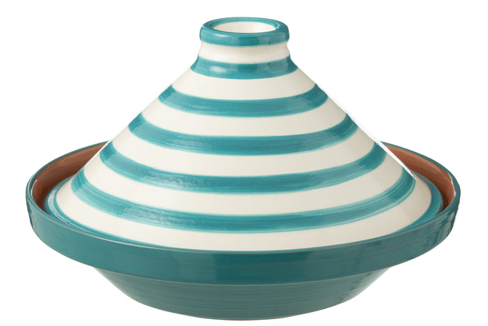 J-Line tajine Granada Stripes - keramiek - wit|aqua