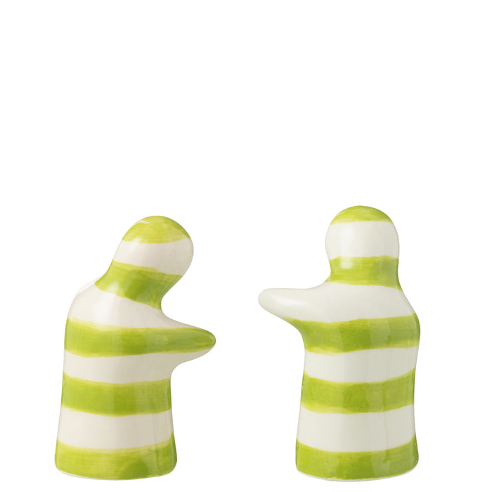 J-Line peper- & zoutstellen Granada Stripes - keramiek - wit|groen