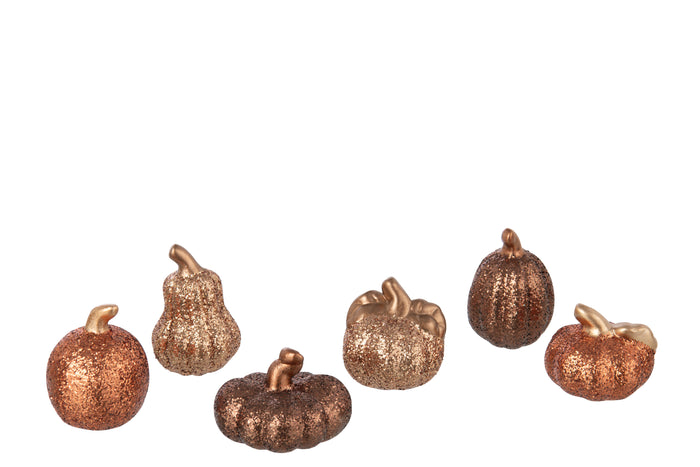 J-Line decoratie Pompoen - keramiek - mix - doos van 6