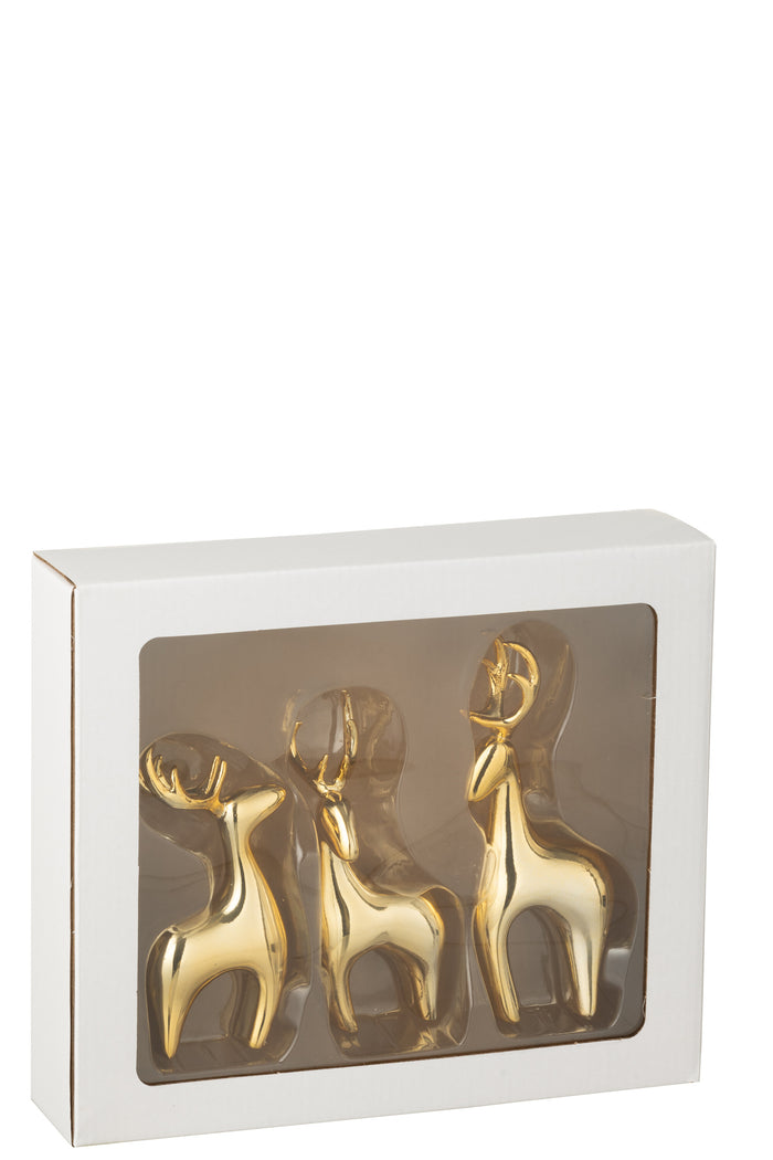 J-Line decoratie Rendier Galvanisch  - polyresin - goud - 3 stuks
