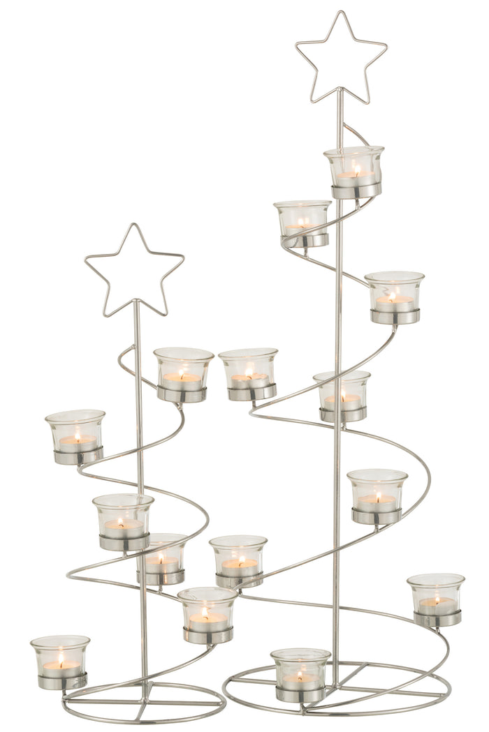 J-Line theelichthouder Boom Spiraal - metaal|glas - zilver -