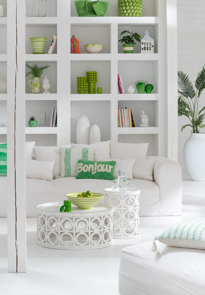 J-Line kom Lebrillo Granada Stripes - keramiek - wit|groen