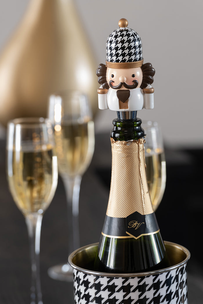 J-Line wijnstopper Pied-De-Poule - polyresin - zwart|wit - d