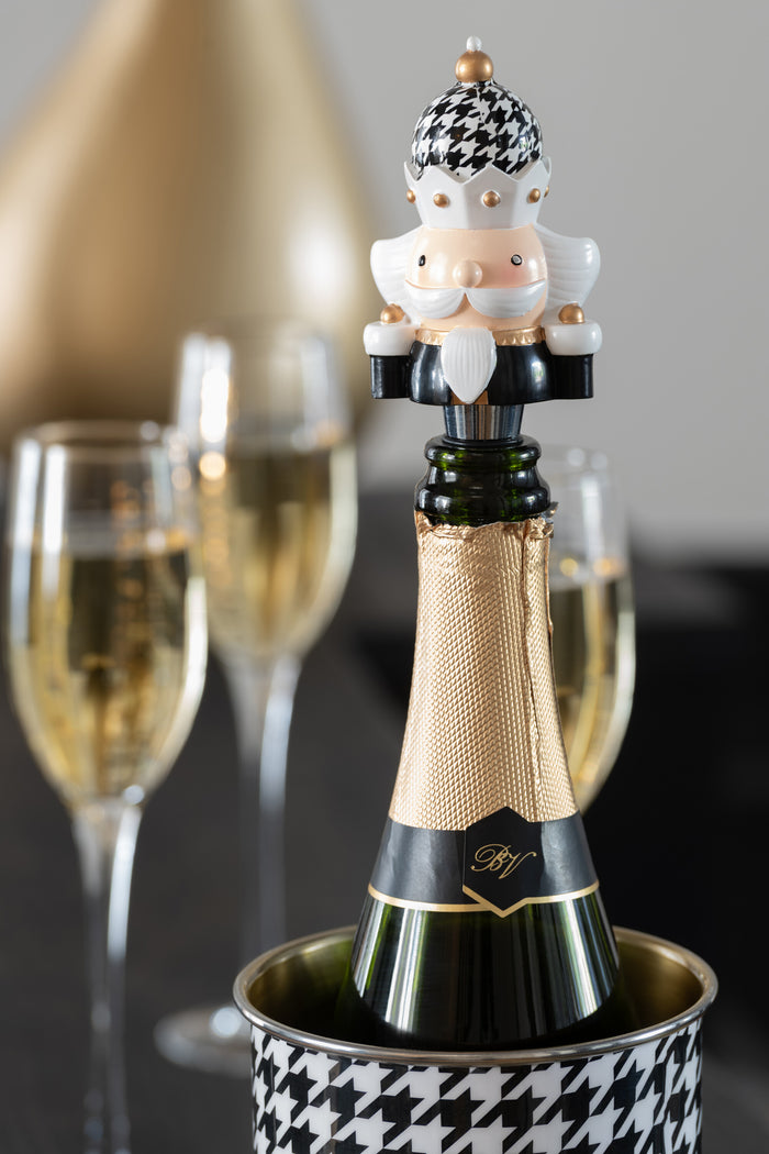 J-Line wijnstopper Pied-De-Poule - polyresin - zwart|wit - d