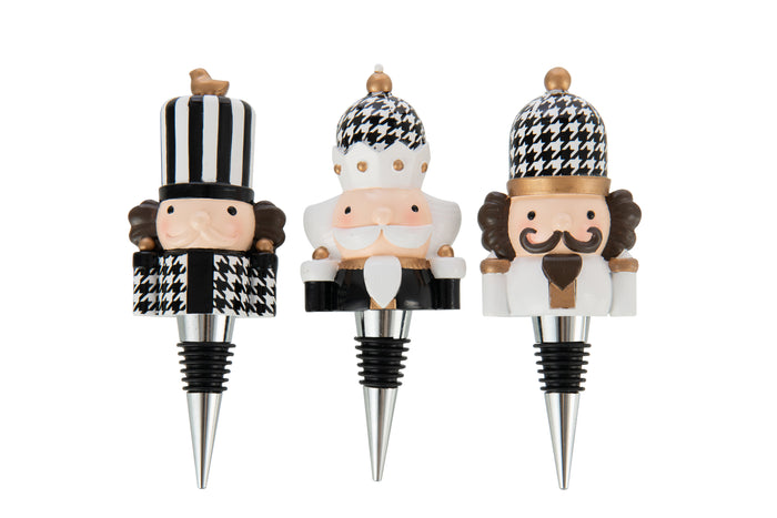 J-Line wijnstopper Pied-De-Poule - polyresin - zwart|wit - d