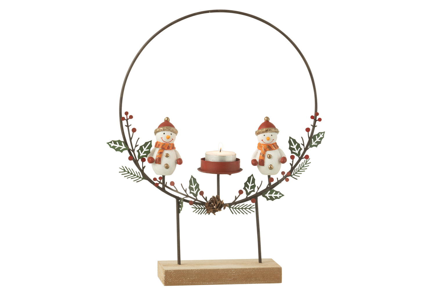 J-Line theelichthouder Cirkel Op Voet + Sneeuwman - metaal - mix
