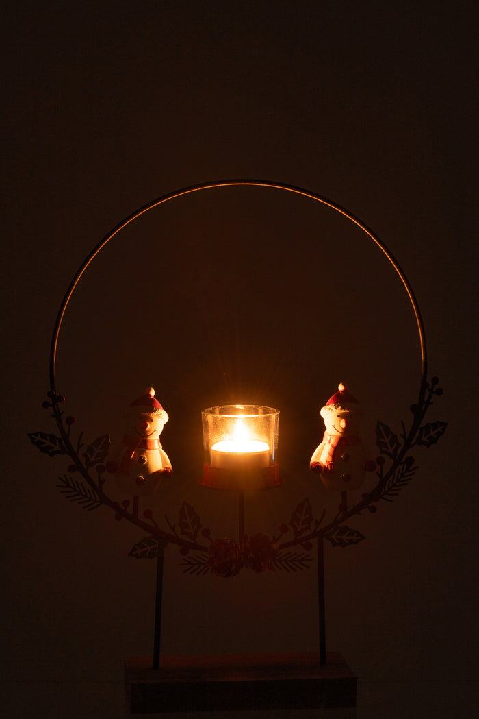 J-Line theelichthouder Cirkel Op Voet + Sneeuwman - metaal - mix