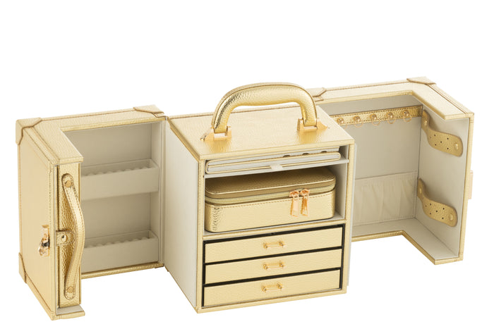 J-Line juwelendoos met handvat - kunstleder - goud