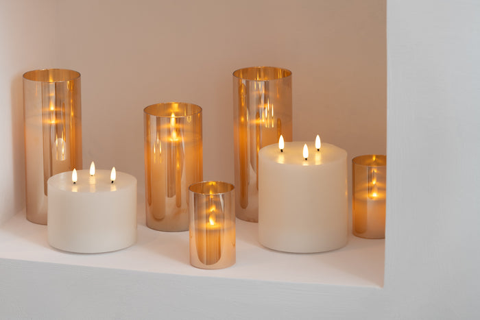 J-Line cilinderkaars 3 Vlammen - wit - medium - LED lichtjes