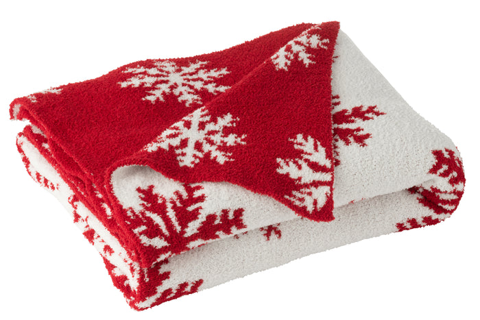 J-Line plaid Sneeuwvlokken - polyester- rood|wit