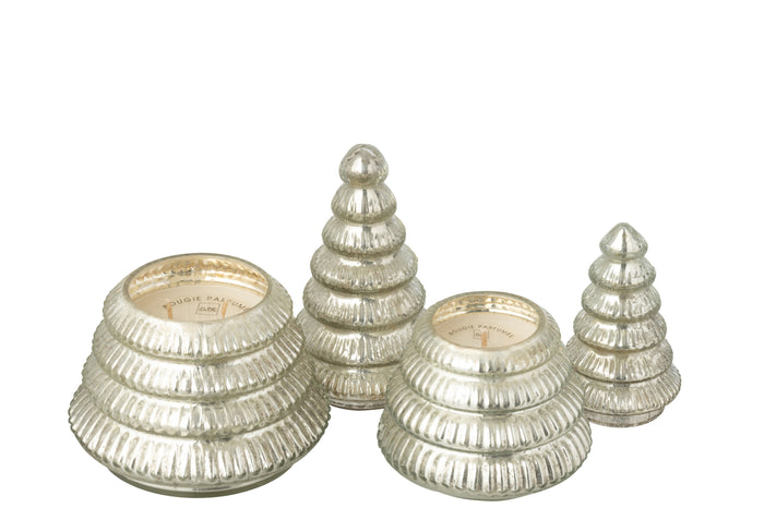 J-Line geurkaars Boom Geribbeld - glas - zilver - large