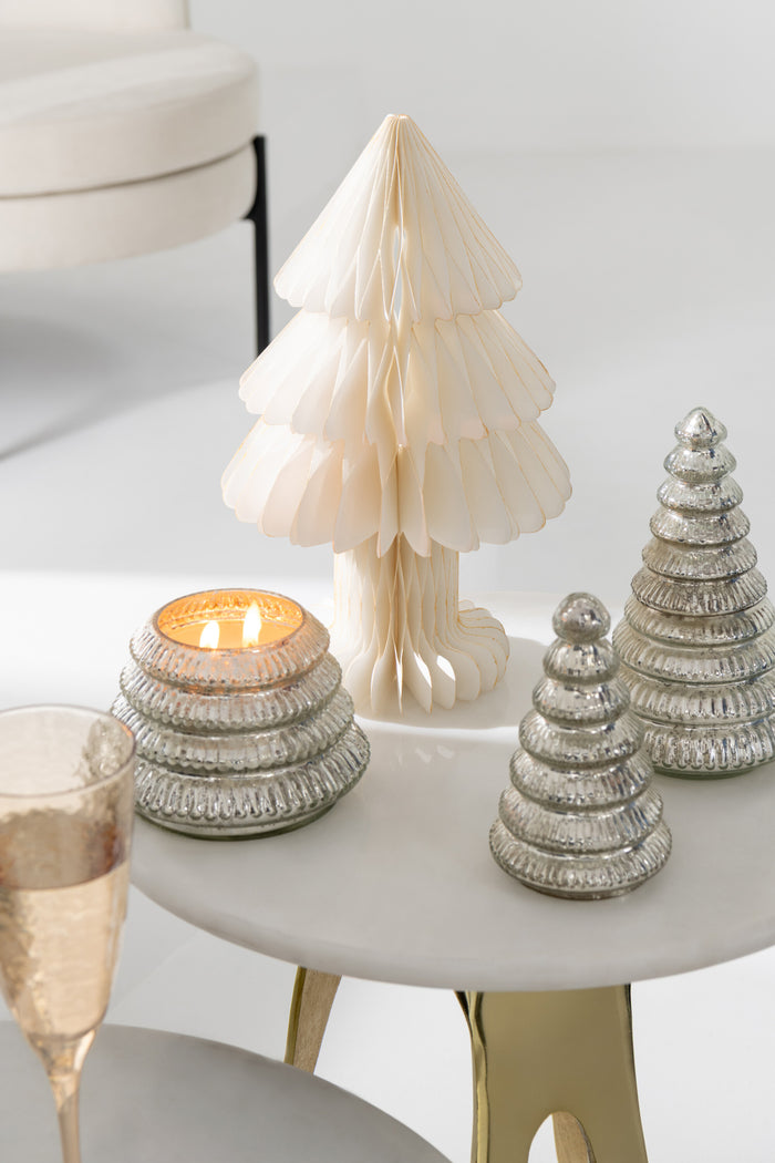 J-Line geurkaars Boom Geribbeld - glas - zilver - large