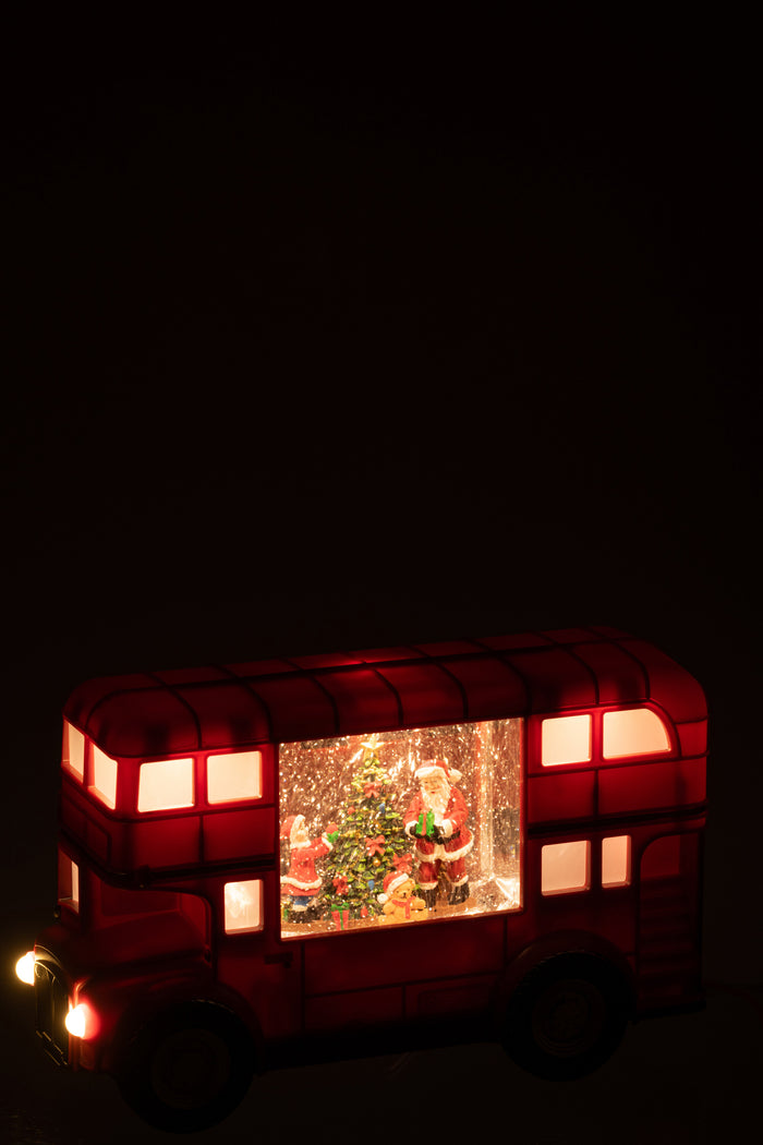 J-Line decoratie Bus + Muziek Kerstman - kunststof - mix - L