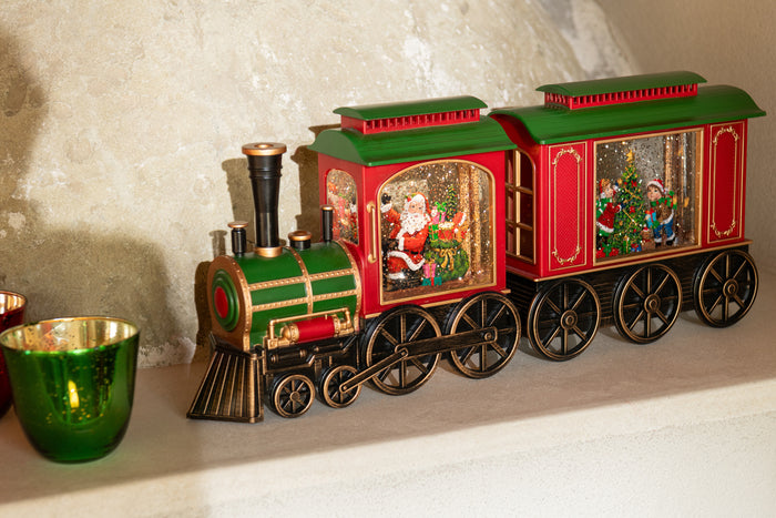 J-Line decoratie Trein + Muziek Kerstman - kunststof - mix -