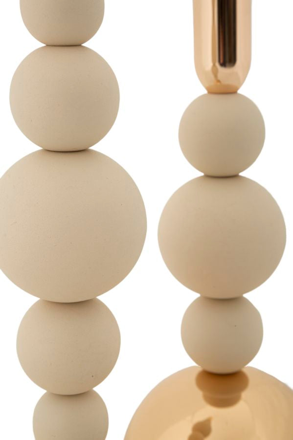 Set van 2 crèmekleurige en gouden metalen kaarsenhouders