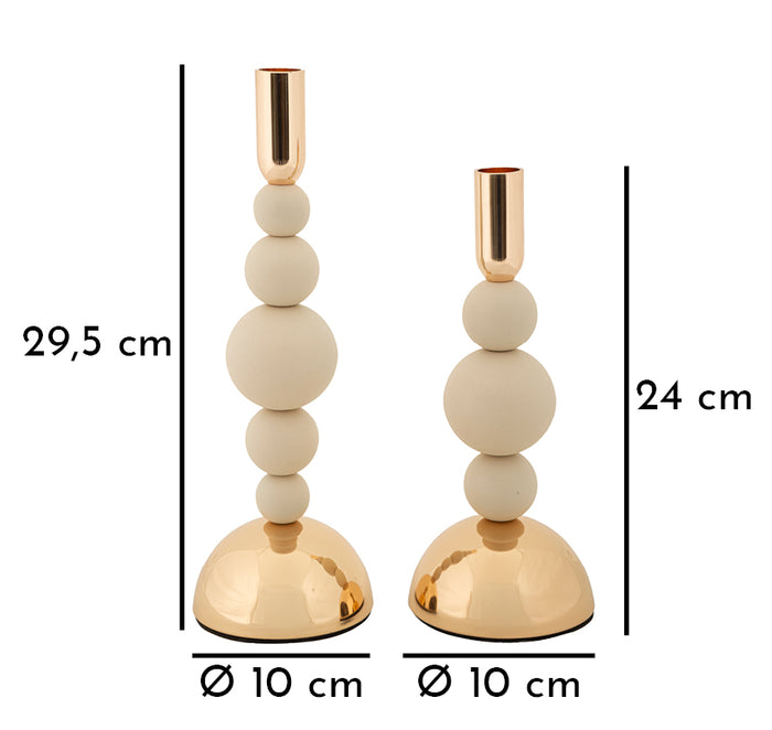 Set van 2 crèmekleurige en gouden metalen kaarsenhouders