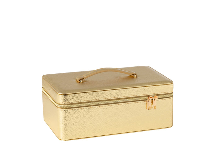 J-Line toilettas Rechthoek + spiegel - kunstleder - goud