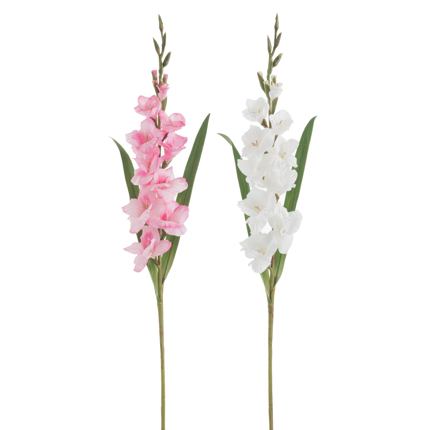J-Line bloem Gladiool Fresh Touch - kunststof - wit|roze - 2 stuks