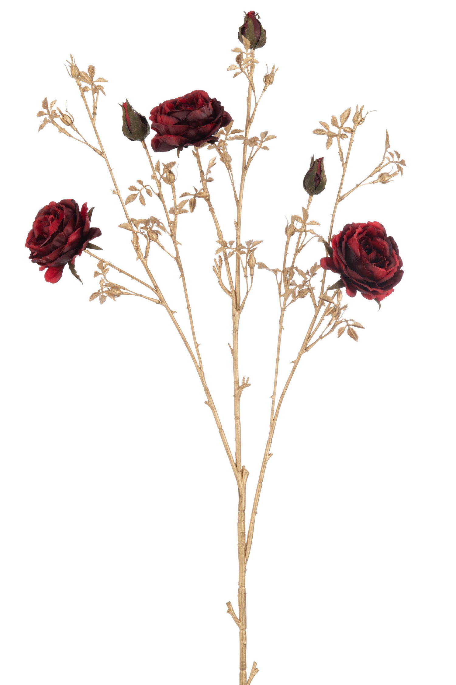 J-Line bloem Rozenstruik 3 Bloemen + Knoppen - kunststof - rood|goud