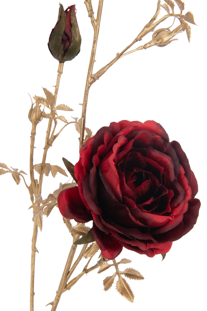 J-Line bloem Rozenstruik 3 Bloemen + Knoppen - kunststof - rood|goud