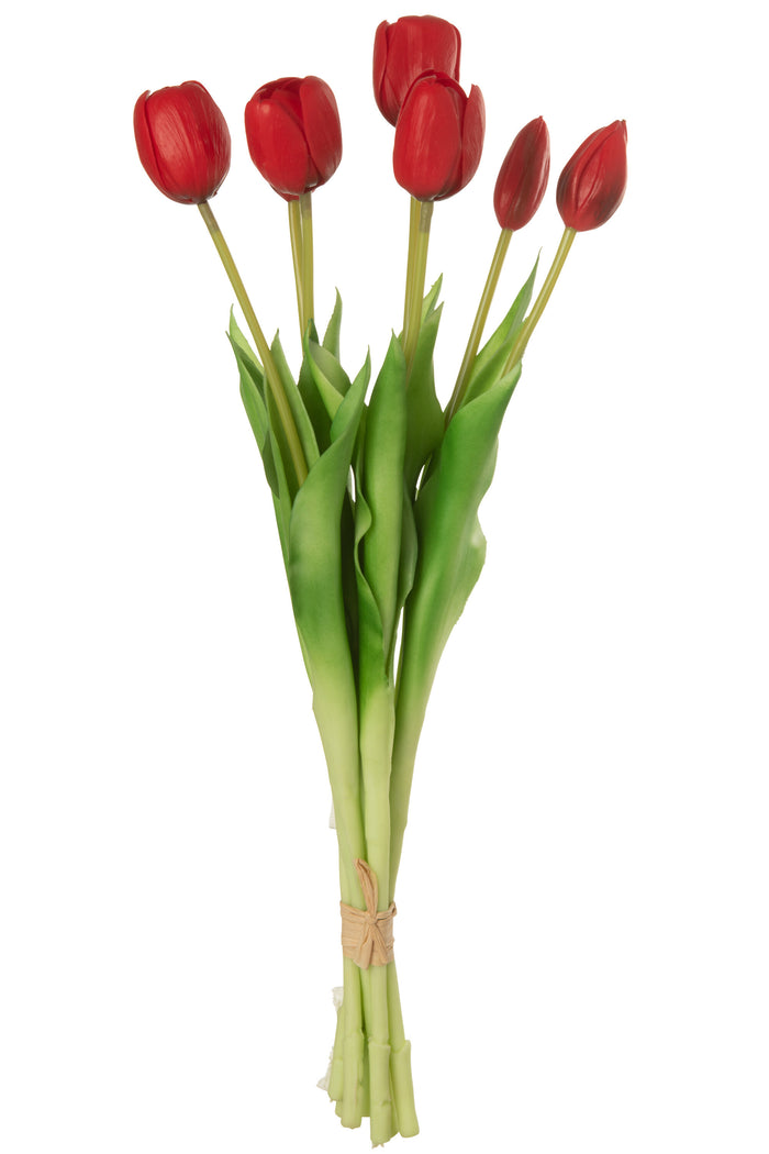 J-Line boeket Tulpen 7 stuks - kunststof - rood - large