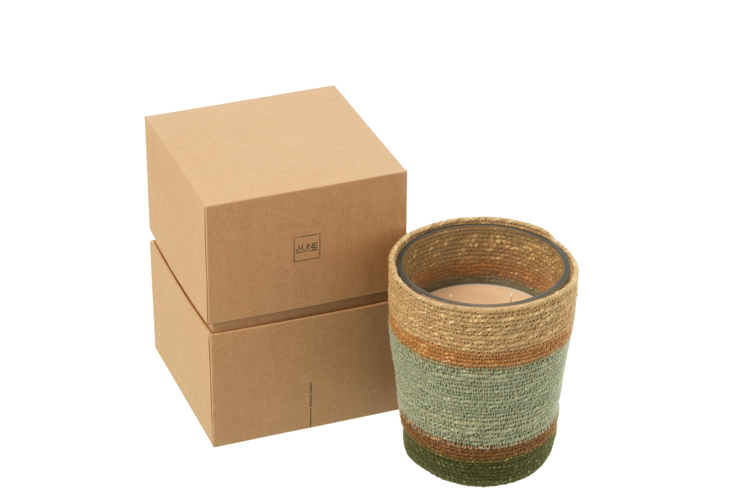 J-Line geurkaars mand - beige|blauw - medium - 55U