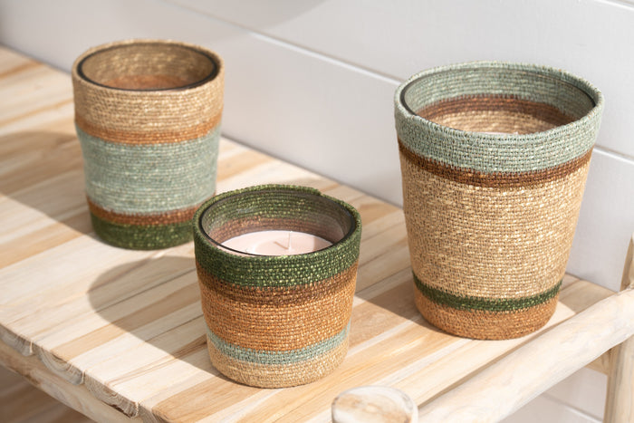 J-Line geurkaars mand - beige|blauw - medium - 55U